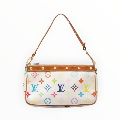 B Takashi Murakami x Louis Vuitton White Monogram Multicolore Pochette-1