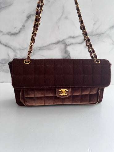 Chanel pony hair & velvet chocolate bar flap bag