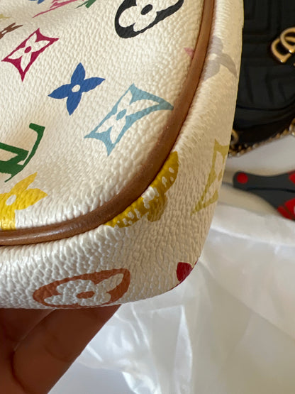 B Takashi Murakami x Louis Vuitton White Monogram Multicolore Pochette-1