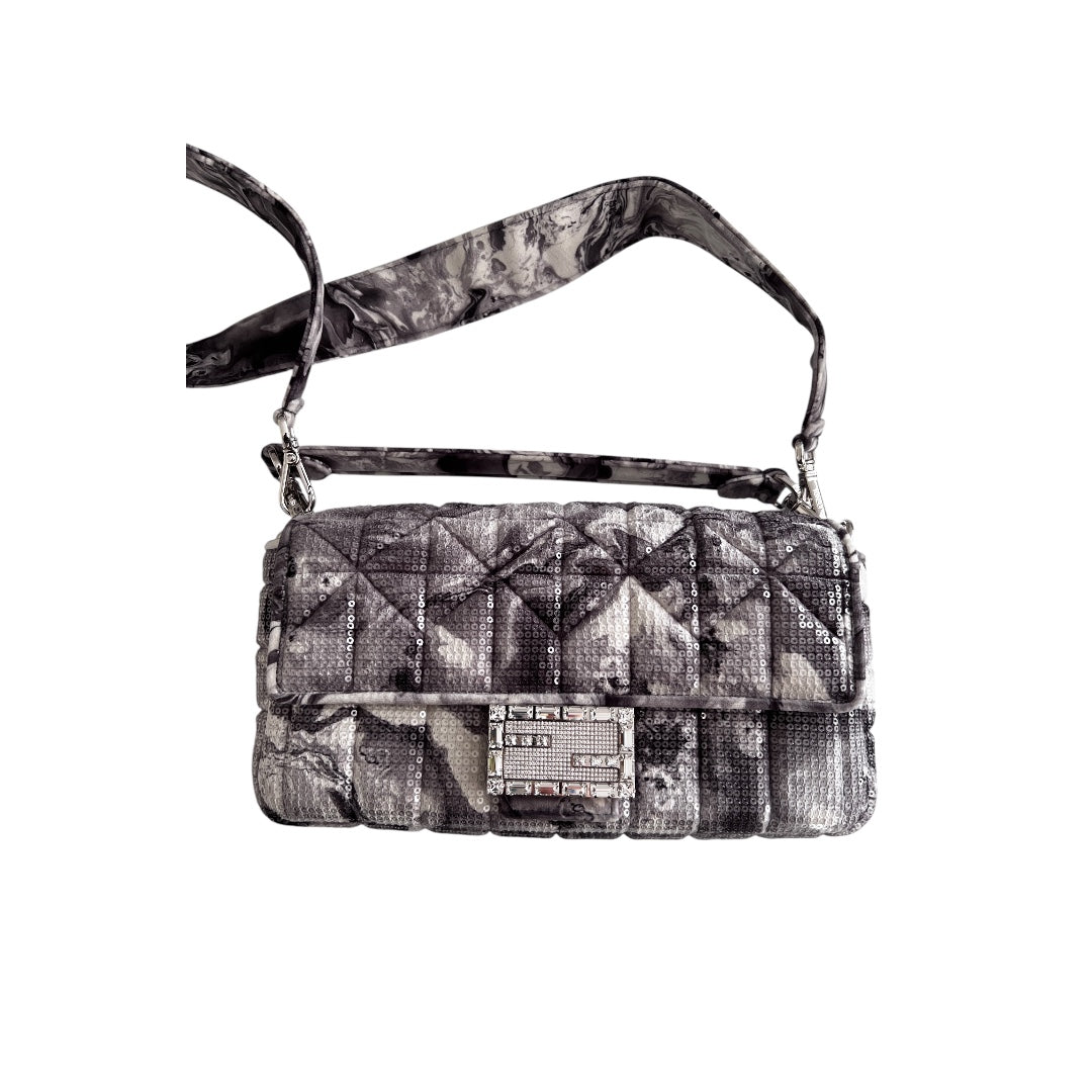 Fendi marble print sequin magnetic buckle baguette