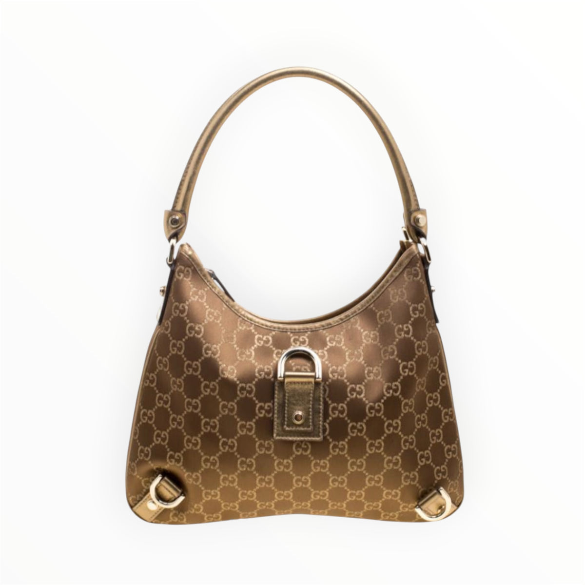 B Gucci Gucci Beige/Gold GG Fabric Medium Abbey D-Ring Hobo