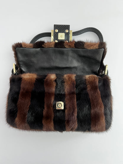 Fendi baguette mink black brown stripes shoulder bag
