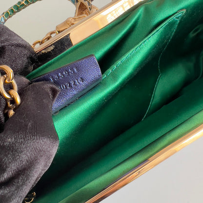 Vintage Gucci Metalic Blue Python Dragon Head Clutch