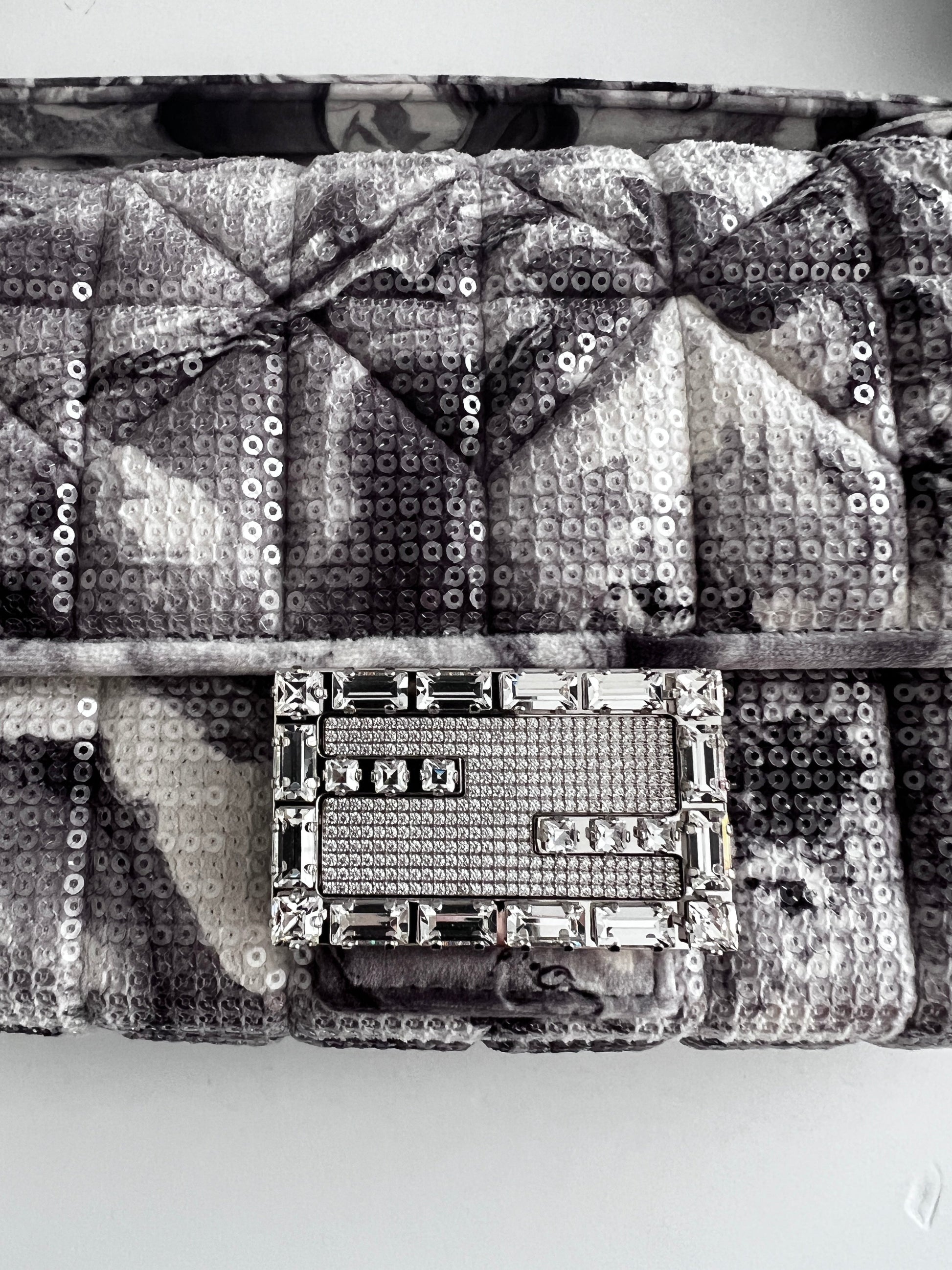 Fendi marble print sequin magnetic buckle baguette