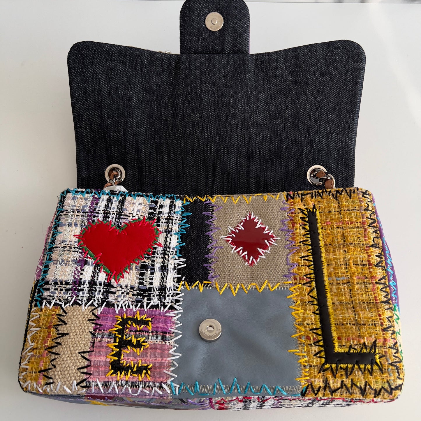 Vintage Chanel Multicolor Patchwork Jumbo Single Flap Bag