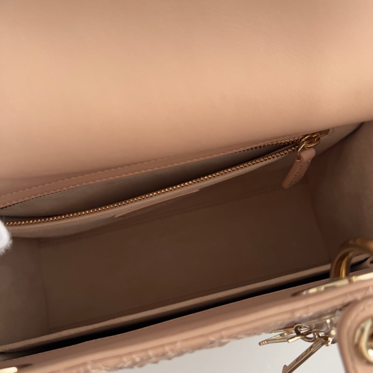 Dior Calfskin Medium Size Sand Pink Lace Ladydior Bag