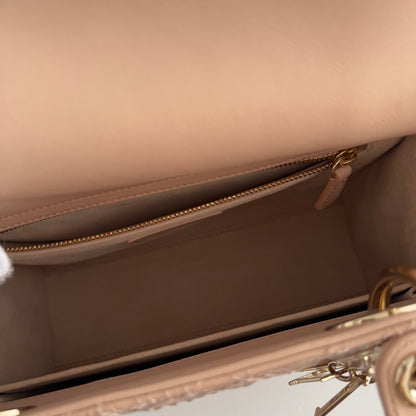 Dior Calfskin Medium Size Sand Pink Lace Ladydior Bag