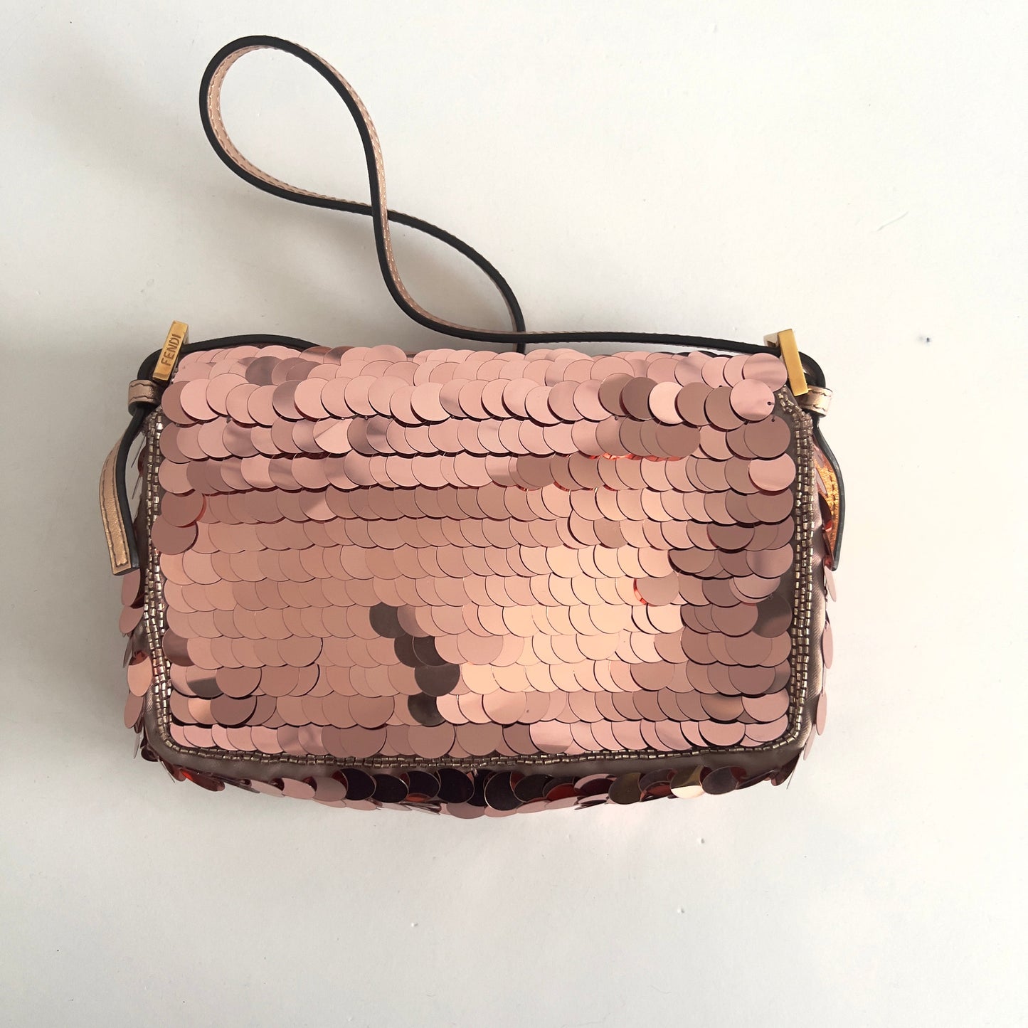 Fendi rose gold sequin mini baguette