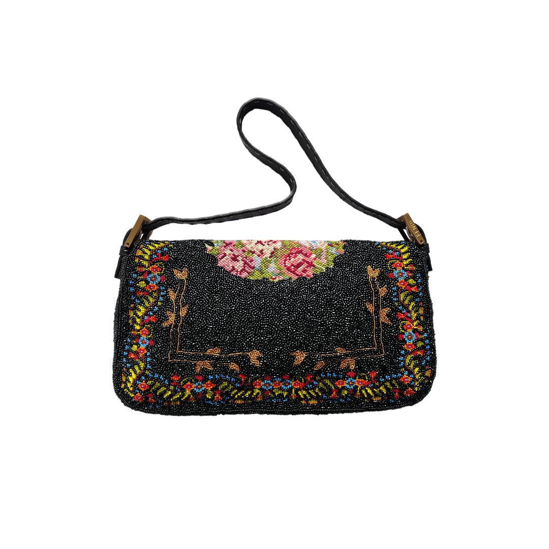 Pre-owned Rare Fendi cross stitch floral pattern beaded baguette