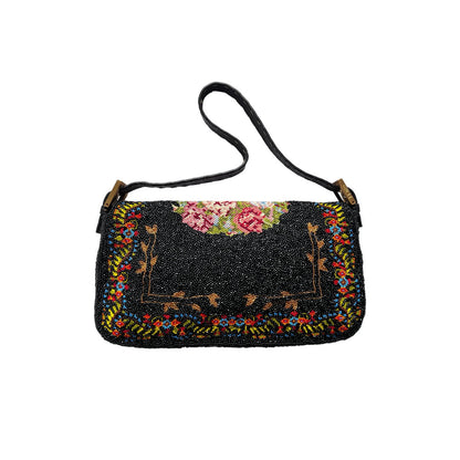 Pre-owned Rare Fendi cross stitch floral pattern beaded baguette