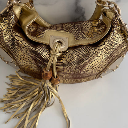Vintage Gucci Embossed Python Skin Indy Top Handle Bag Medium