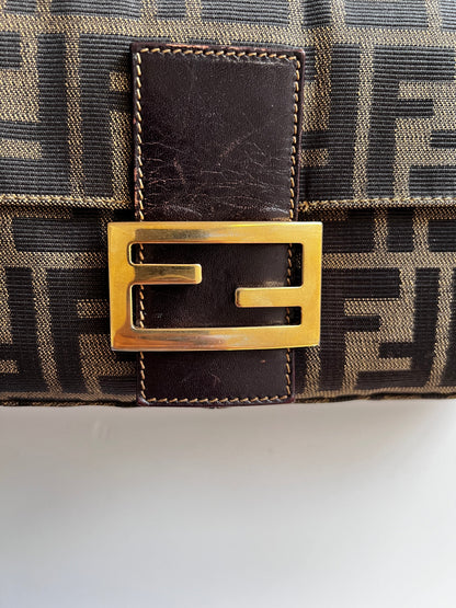 Vintage Fendi gold hardware zucca baguette