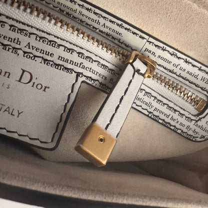 CHRISTIAN DIOR Calfskin Newspaper Printed Saddle Bag With Strap Black White