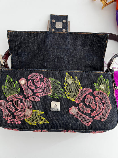 Fendi rose denim baguette