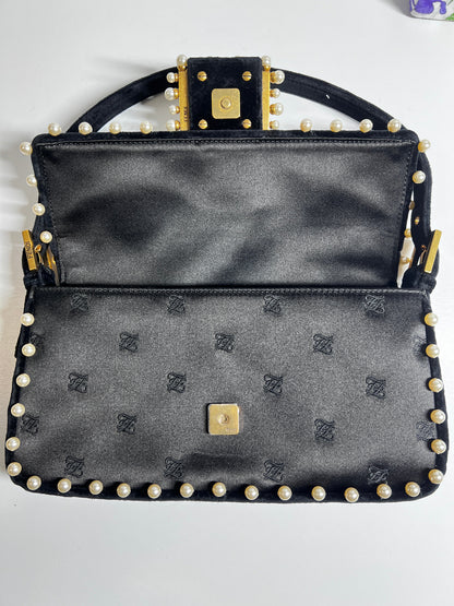 Fendi 15th anniversary satin pearl velvet baguette