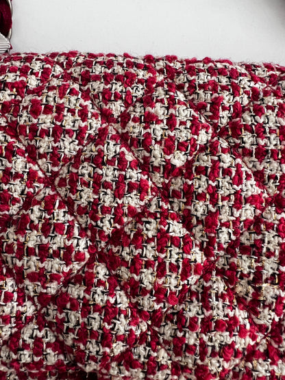 Chanel red velvet chain double flap tweed bag