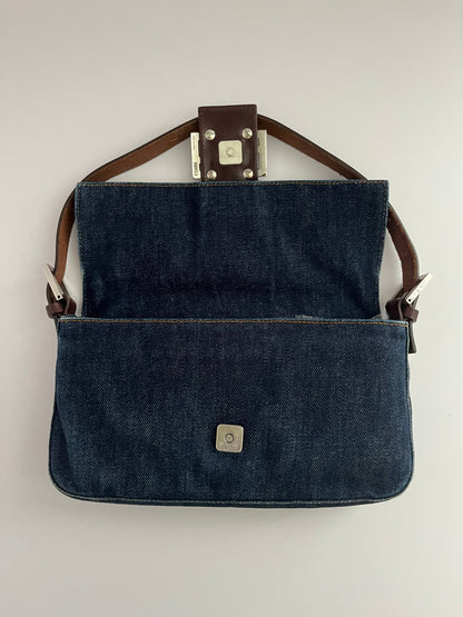 Fendi baguette blue jeans leather silver hardware shoulder bag