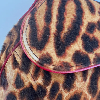 Vintage Christin Dior Pony Hair Leopard Saddle Bag Red
