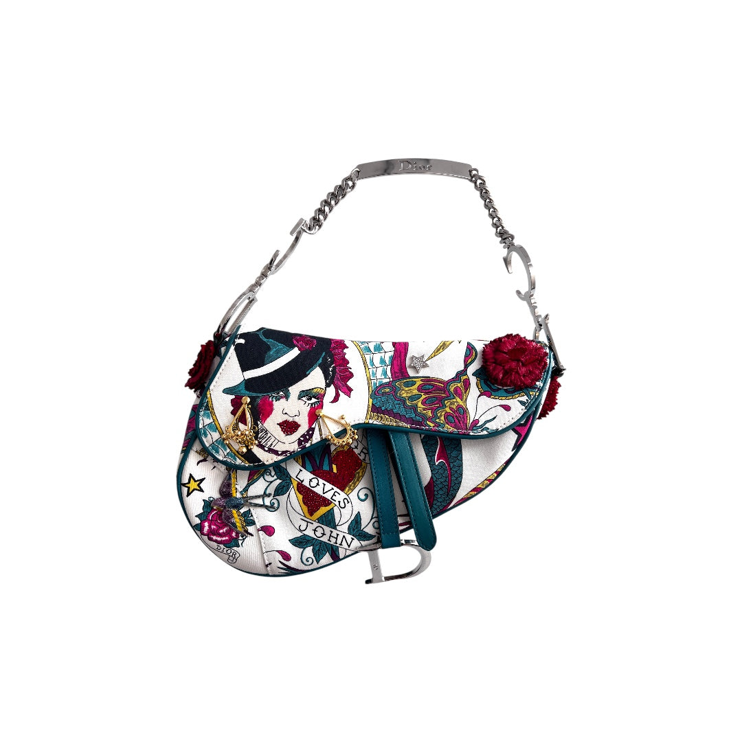 Vintage Dior Limited Edition “John Galliano Loves” Canvas Saddle Bag