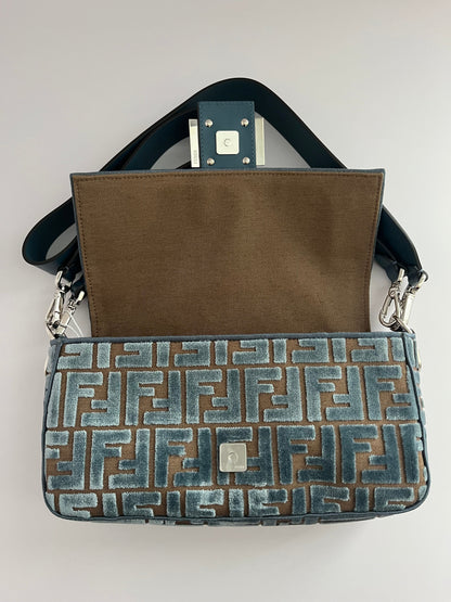 Fendi baguette new style FF velvet silver hardware shoulder bag NWOT