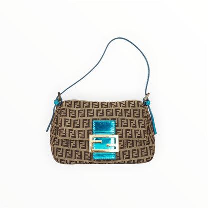 B Fendi Zucchino Mamma Baguette metallic blue