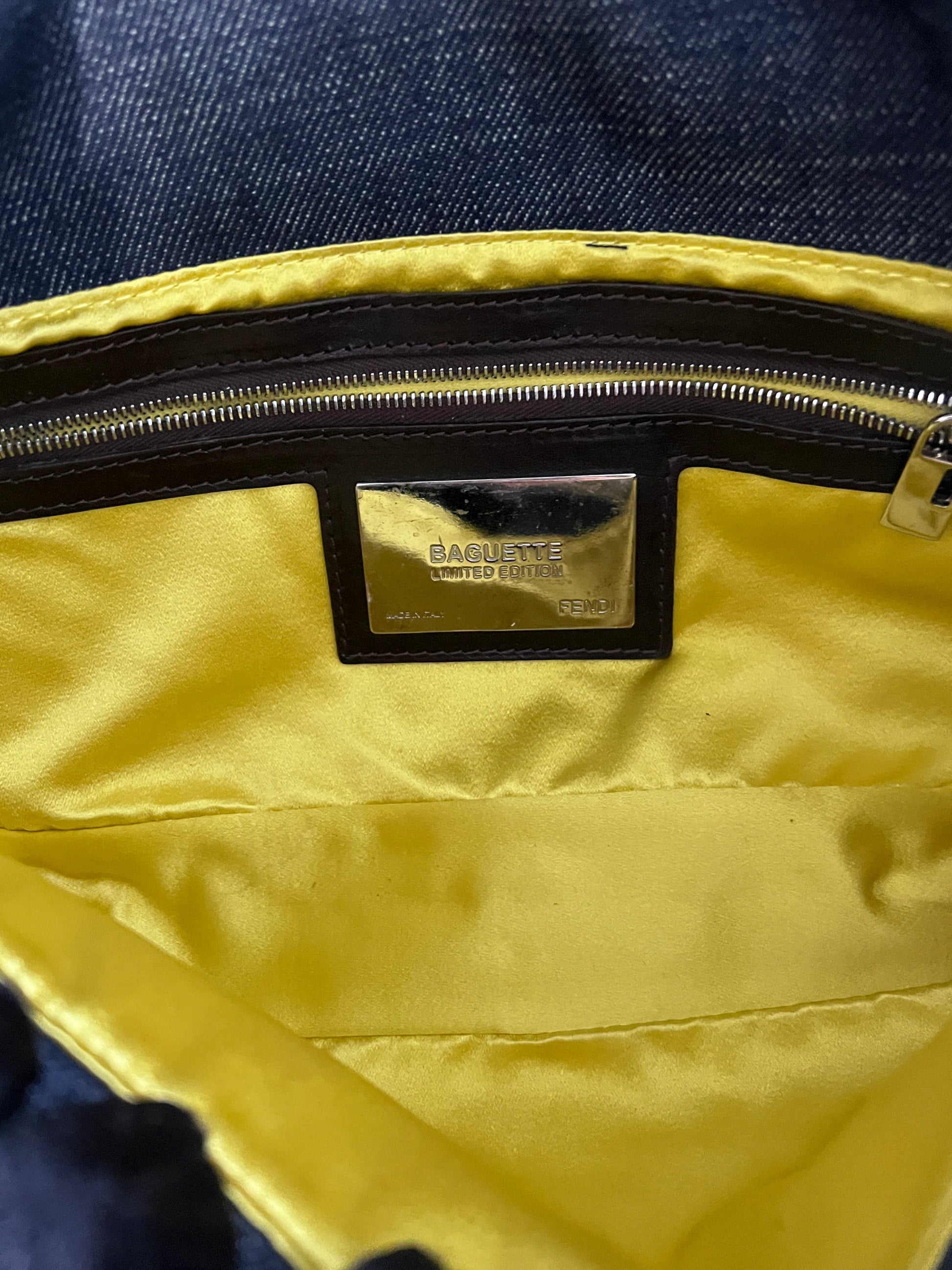 Fendi 15th anniversary denim floral beaded baguette
