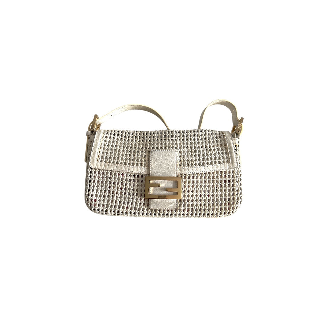 Vintage Fendi Offwhite Woven Leather Baguette