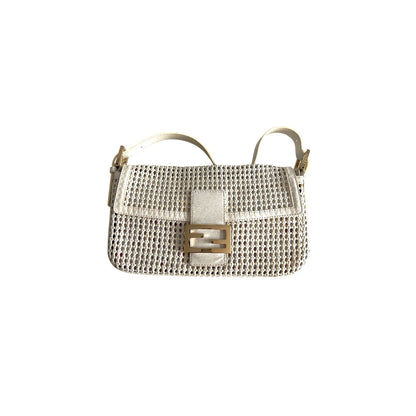 Vintage Fendi Offwhite Woven Leather Baguette