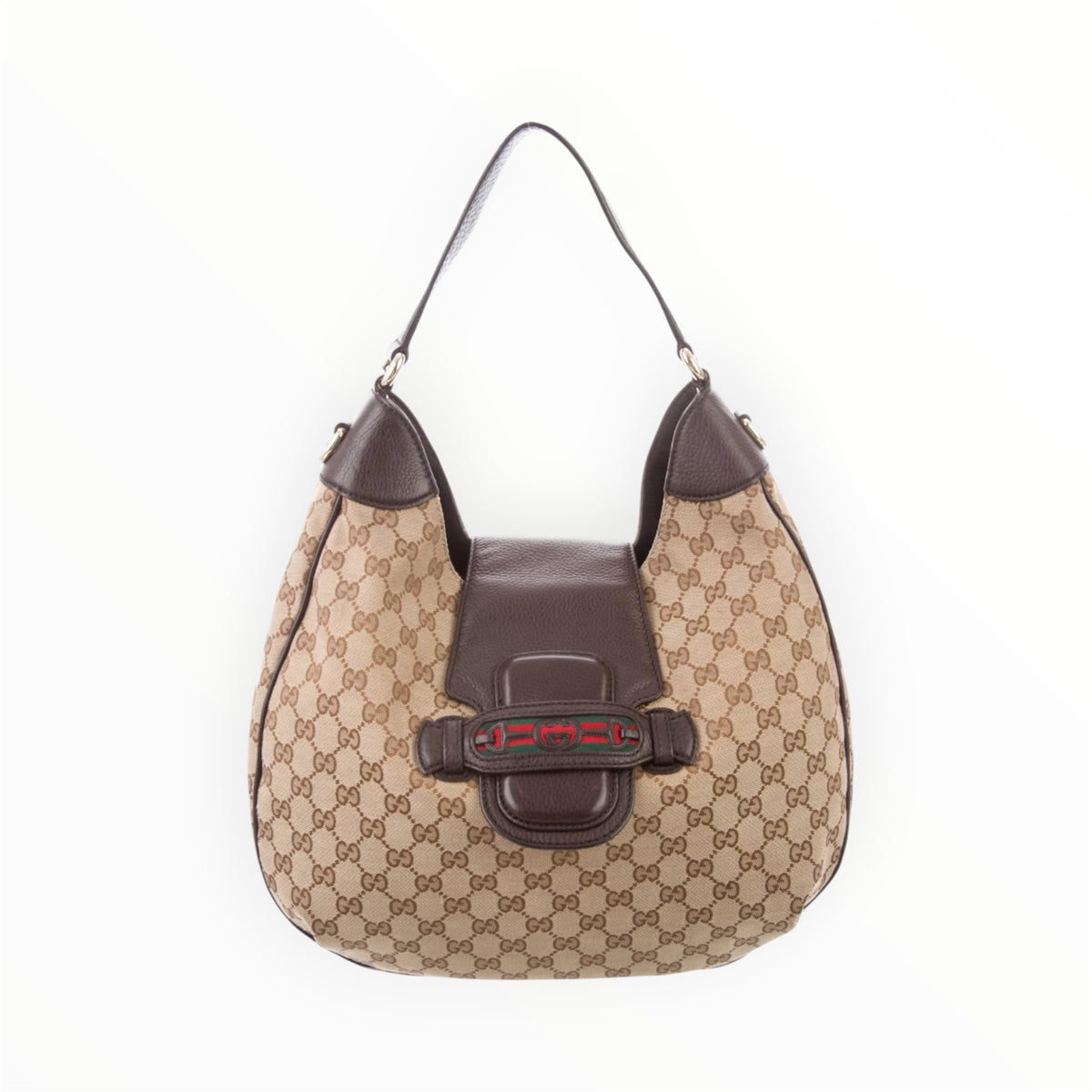 A GUCCI Beige/Ebony GG Canvas Dressage Hobo Bag