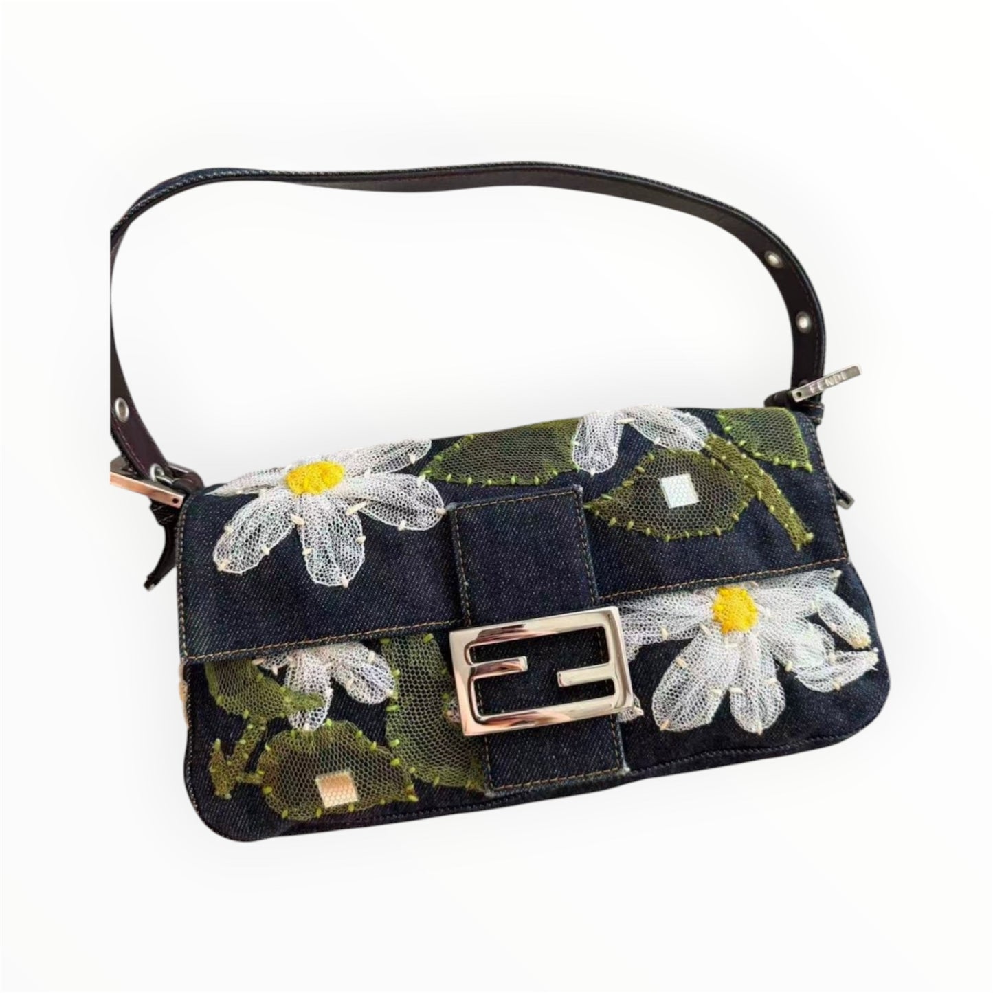 Fendi Denim baguette flowers