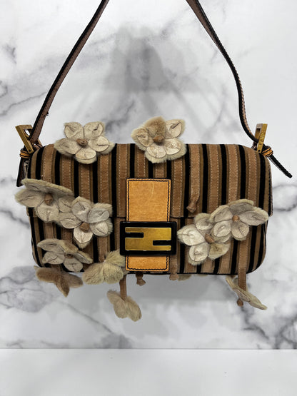 Fendi velevet 3D flowers strip baguette