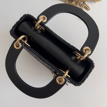 Dior Black Beaded Cannage Mini Ladydior Bag