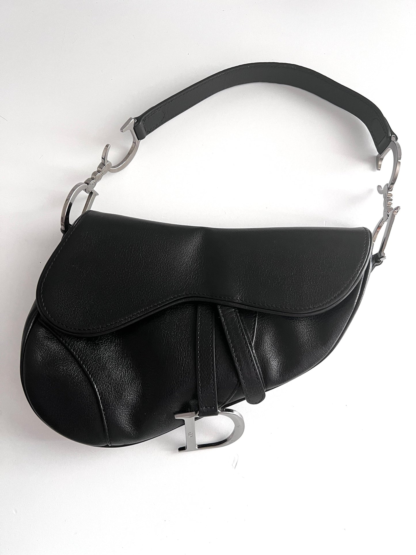 Pre-Owned Vintage Dior calf leather black saddle bag