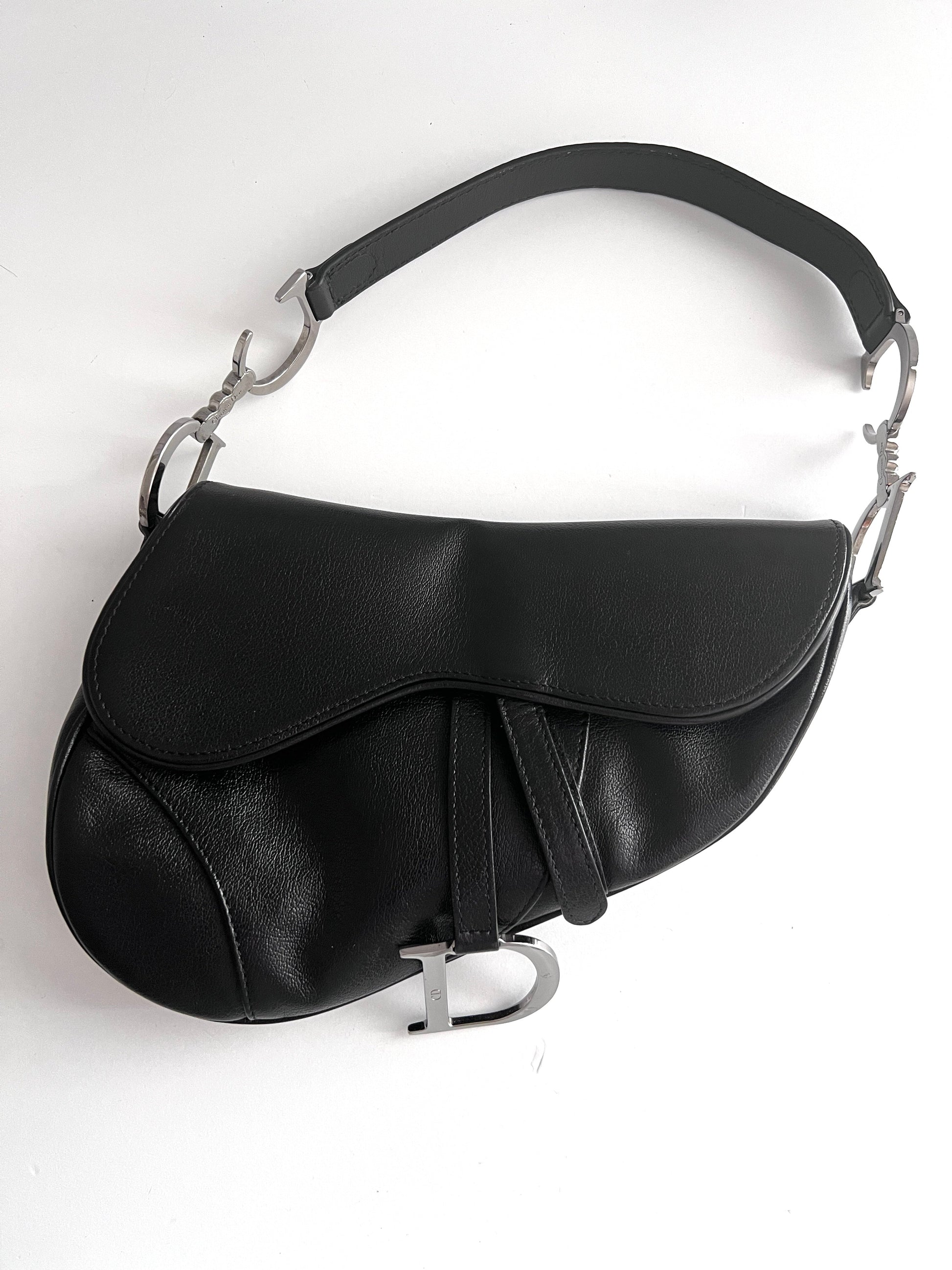 Pre-Owned Vintage Dior calf leather black saddle bag