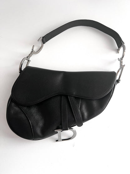 Pre-Owned Vintage Dior calf leather black saddle bag
