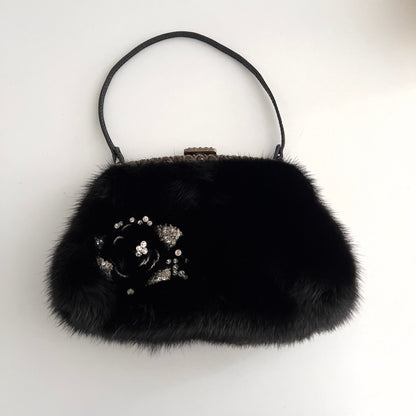 Vintage Valentino Black Mink Fur Evening Bag