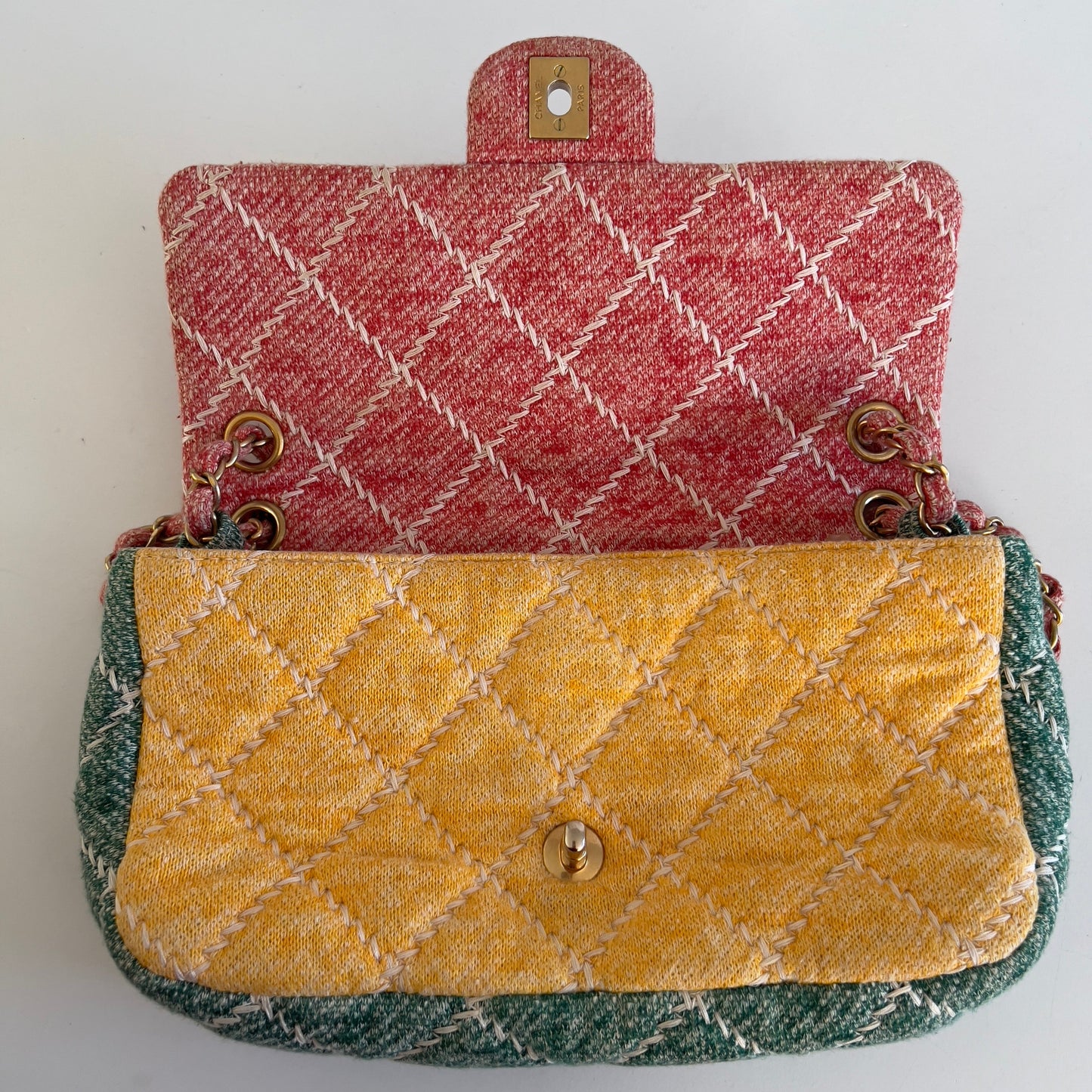 CHANEL Jersey Quilted Fabrics and Co Flap Multicolor Medium Size