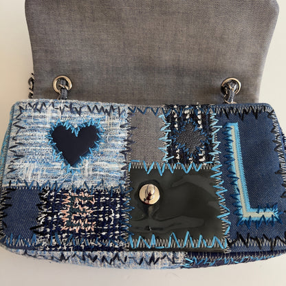 Chanel Multicolor Denim Coco Mark Patchwork Chain Shoulder Bag Medium