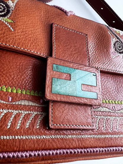 Fendi embroidered leather baguette