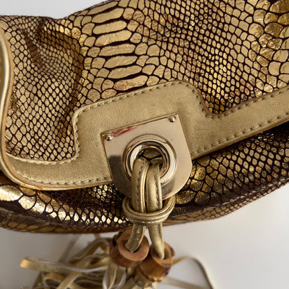 Vintage Gucci Embossed Python Skin Indy Top Handle Bag Medium