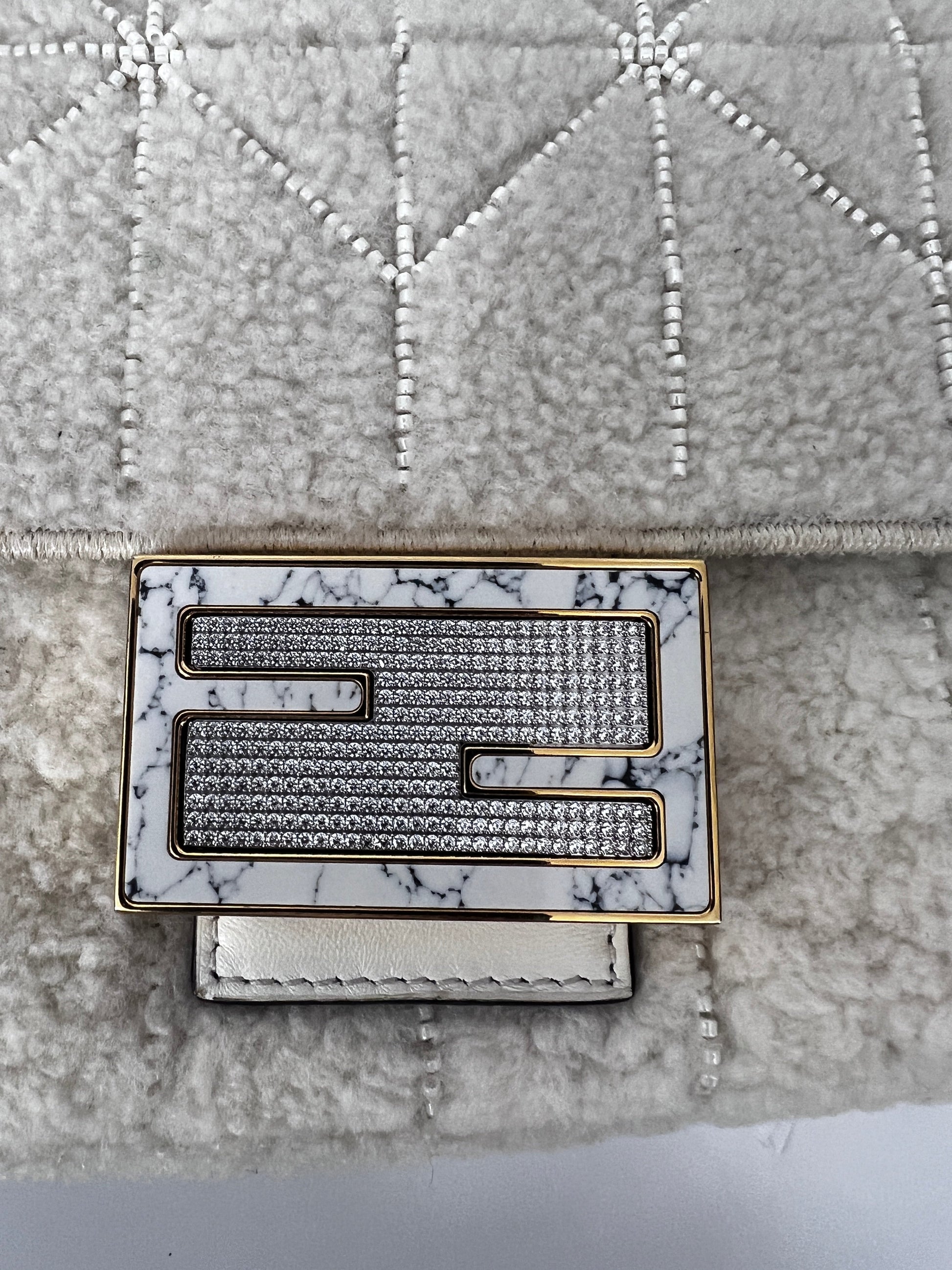 Fendi New version cream color shearling beaded baguette
