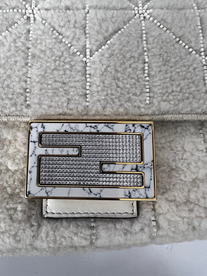 Fendi New version cream color shearling beaded baguette