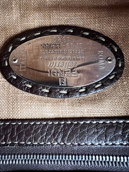 Fendi Vintage raffia leather trimmed selleria baguette