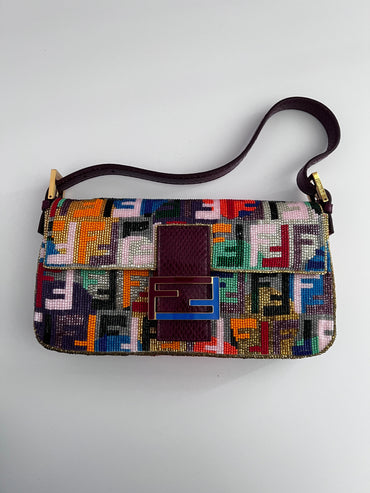 Fendi multi-color beaded FF baguette