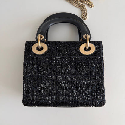 Dior Black Beaded Cannage Mini Ladydior Bag