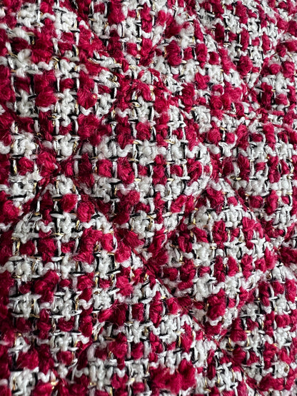 Chanel red velvet chain double flap tweed bag