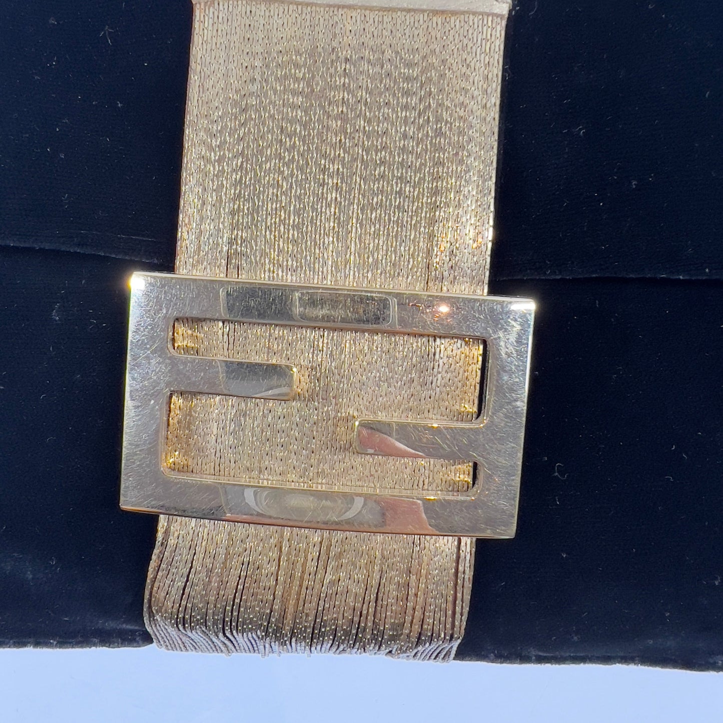 Fendi Black Velvet Gold Tassel Baguette