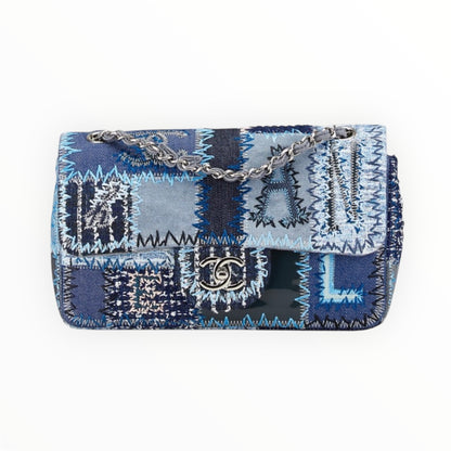Chanel Multicolor Denim Coco Mark Patchwork Chain Shoulder Bag Medium