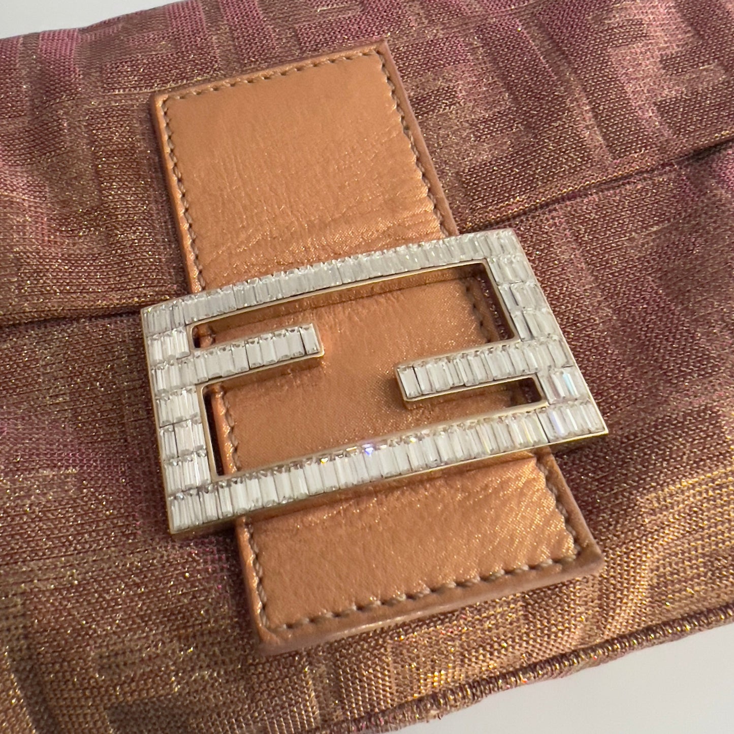 Fendi Peach Metallic Zucca Baguette