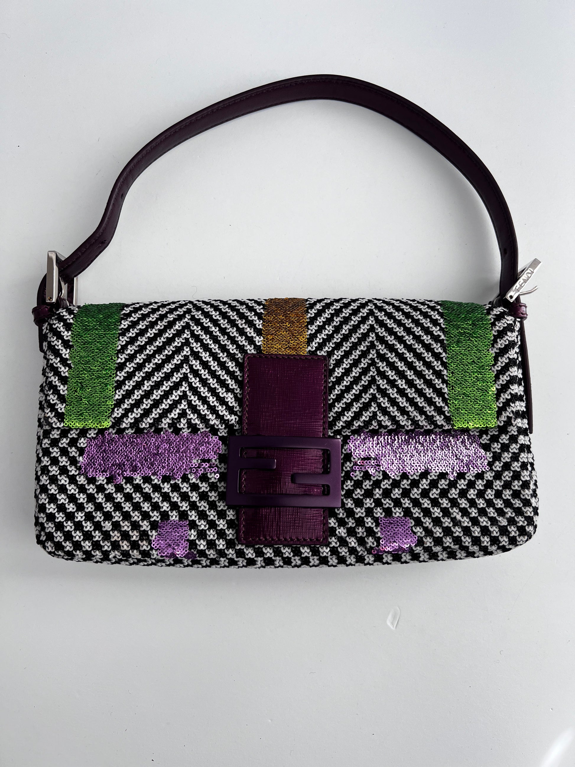 Fendi colorful sequin tweed baguette